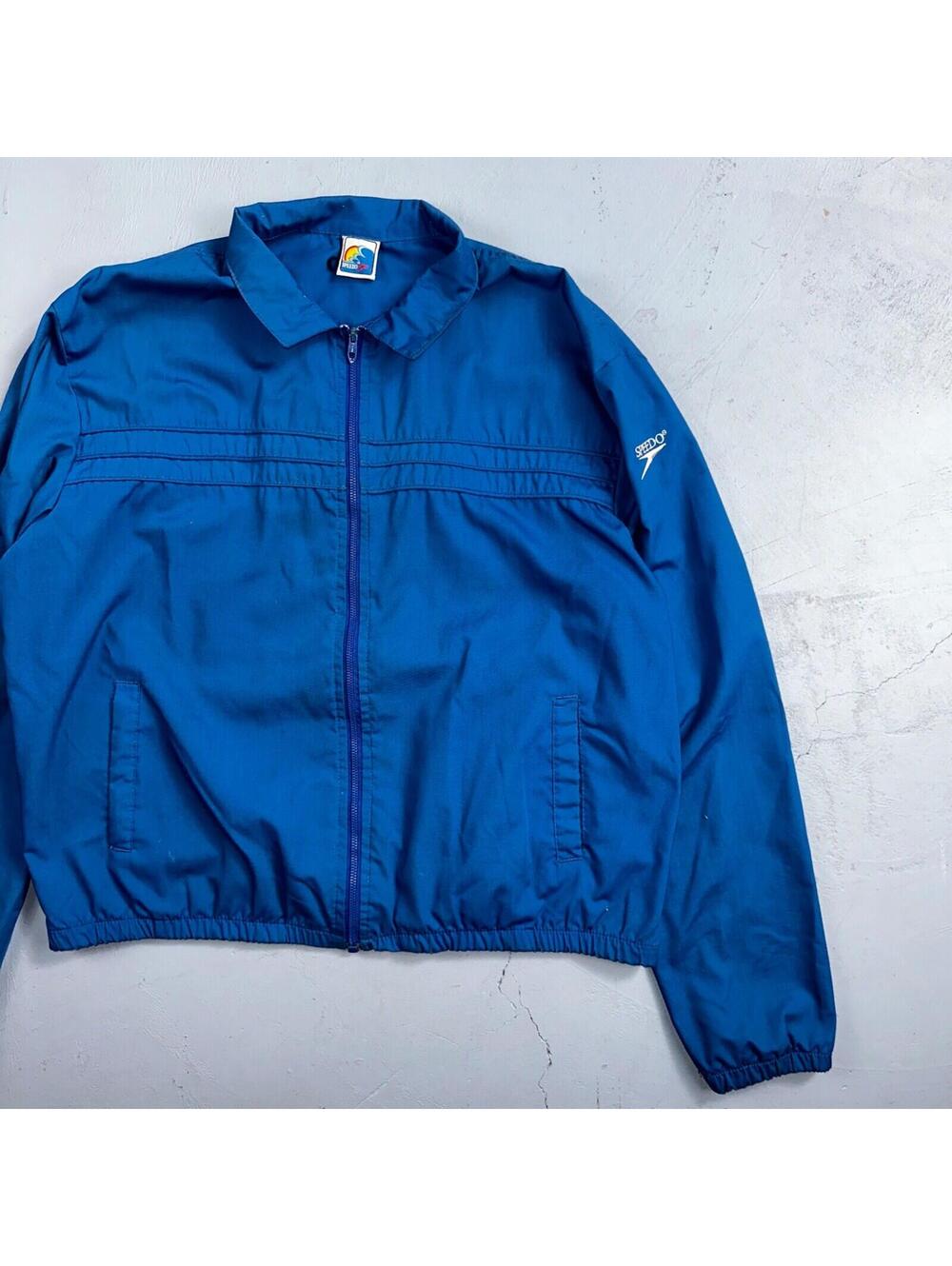 Speedo Blue Vintage Full Zip Windbreaker Men's XL Jacket Swimming Basic Simple